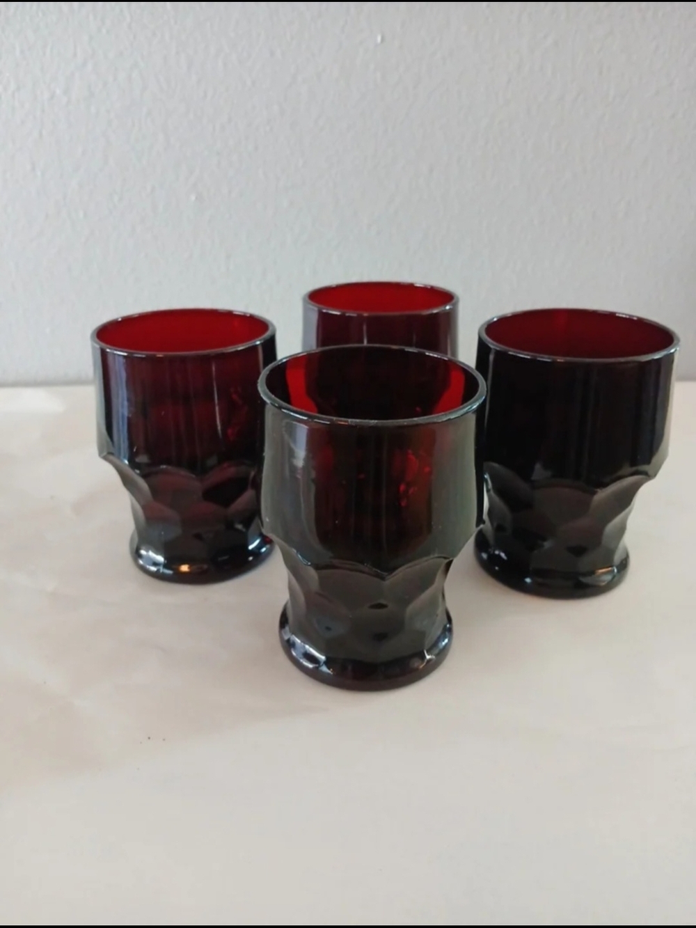 Vintage Anchor Hocking Ruby Red Honeycomb Glasses Set Of 4